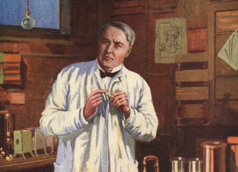 zobrazit detail historického snímku: Thomas Alva Edison ve své laboratoři.