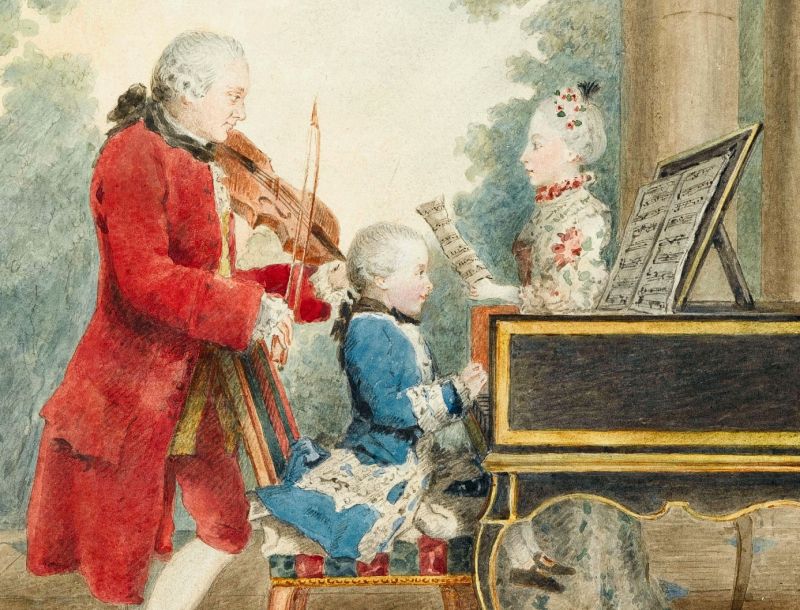 zobrazit detail historického snímku: Malý Wolfgang Amadeus Mozart se svým otcem Leopoldem a sestrou Marie Anne.